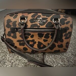 Coach Rowan Satchel In Signature Canvas With Leopard Print